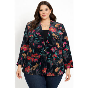 Women's Tan Jay Black Floral Velvet Blazer 18W